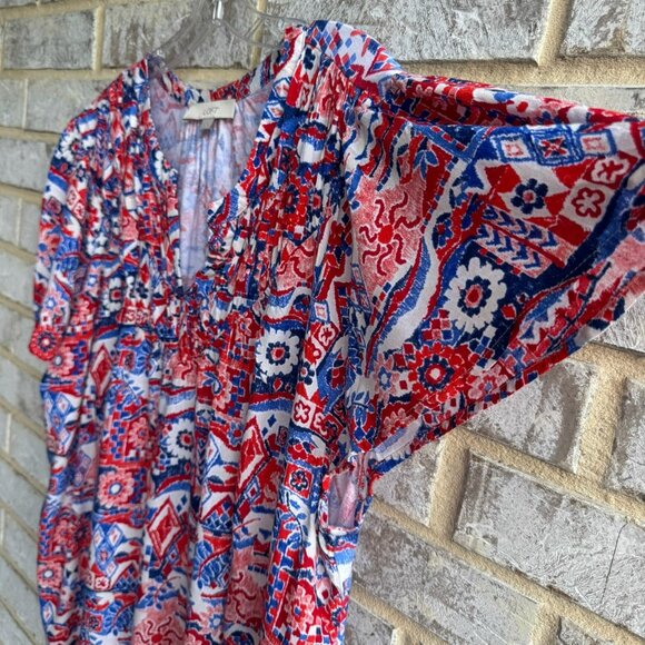 Loft Short Sleeve V-Neck Abstract/Floral 100% Rayon Blouse Women's Size XXL - Picture 6 of 7